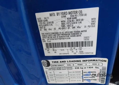 2011 Ford F-150 Xlt from USA, damaged, VIN 1FTFW1EF7BFB31339